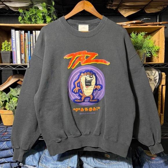 Disney Other - Vintage 90s Taz Faded Black Crewneck Disney Cartoon Sweatshirt Mens XL